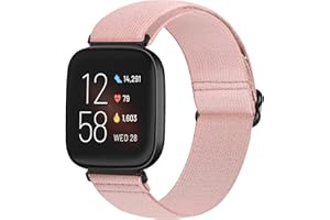 Runostrich Adjustable Elastic Watch Straps Compatible with Fitbit Versa/Fitbit Versa 2/Fitbit Versa Lite Nylon Sport Loop Stretch Wristband Replacement Band for Women Men (Pink)