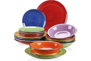 vancasso, Série BONITA, Service de Table Complet en Céramique, 18 Pièces Assiettes, Style Minimaliste Multicoloré-Bleu et Orange
