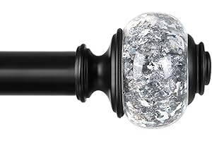 KAMANINA Barra de cortina negra de 80 a 218 cm de largo, extensible, barra de cortina decorativa con topes transparentes para salón, dormitorio, comedor