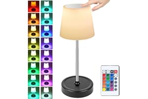 Hotut Bezprzewodowa lampa stołowa LED, 16 kolorów, ściemniana lampa stołowa z pilotem zdalnego sterowania, dotykowa lampka nocna LED, 4 tryby świecenia, regulacja wysokości, do restauracji, sypialni,