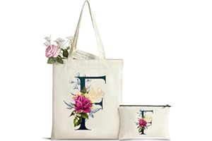 HAMATATA Personalizzata Iniziali Borsa Tela Donna con Cosmetica - Regali per Amica, Mamma, Sposa, Damigella - Compleanno, Anniversari, Nozze, Natale F