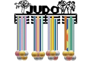 CREATCABIN Support Médaille Judo,Support Médaille Karaté,Support Sport en Métal à Suspendre en Fer,Cadre Mural,Décoration,Crochets pour Badges,Coureur Course,Marathon,Médaillé,Athlète 15.7 x 6,(5) cm