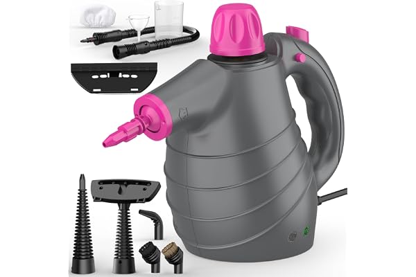 Nettoyeur Vapeur a Main, Steam Cleaner Nettoyeur Vapeur Électrique avec 10 Accessoires 1050w 110℃ 450ML Pression Vapeur 3-3,5Bar 3Min Chauffe Sans Produits Chimiques, pour Canapé Sol Vitre Voiture