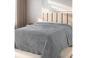 HOZY Coperta Plaid Pile, Coperta Matrimoniale 230 x 270 cm Flanella, Coperta Divano Super Grande Caldo Morbida - Grigio Chiaro