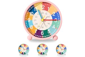 Idota Wecker Kinder, Wecker Analog Ohne Ticken Kinderwecker mit Sanfter Weckklingelton Lernwecker Kinder mit Nachtlicht Mädchen Jungen für Schulanfänge Batteriebetriebene Weckuhr (Ohne Akku) - Rosa