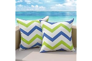 MIULEE Housse Coussin Exterieur Impermeable en Polyester Coussins Canape Decoratif Motifs Géométriques Ondulés Imprimé Taie Oreiller pour Jardin Balcon Salon Maison 45x45 cm 2 Pièces Vert Bleu
