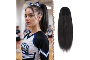 FESHFEN Coleta Postiza pelo Lisa, 30 cm Cola de Caballo Extension Cordón Larga Liso Extension Pelo Coleta Sintéticas Ponytail Drawstring Extensiones de Cabello Coleta, Marrón Negro