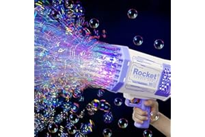 WOHHOO Bubble Machine Outdoor, 69 Holes Bubble Gun 500+ Bubbles Per Minute For Wedding Party, Birthday Gift, Bath Bubble Machine Summer Toy Gift For Kids, Electric Led Lights Bubble Guns For Kids (Purple)