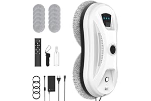 EZNAOBO Robot Nettoyeur Vitres, 5600Pa Robot Laveur de Vitre Automatique avec Double Pulvérisation d'eau, 3 Modes de Nettoyage, Système de Sécurité, Télécommande, Navigation Intelligente, 10 Chiffons