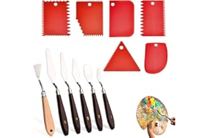 DALAETUS 12 Pcs Oil Painting Palette Knife Set, Painting Knife, 5 Palette Knife Painting Tools with Shaped Painting Knife, 6 Plastic Scraper for Acrylic, Oil Painting, Watercolor