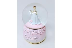 JROSE COLLECTIONS Musical Snow Globe 100mm - Girl Playing Music with Dream Calligraphy, Wind-Up Music Box Gift JR23049 (Design A)
