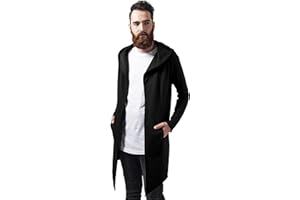 Urban Classics Męska kurtka z długim kapturem z otwartymi krawędziami, kardigan, długa bluza z kapturem w 3 kolorach, rozmiary XS-5XL, czarny, XXL