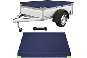 Victoam 5'x3' Trailer Cover, Waterproof Multifunctional Car Trailer Cover, 600D Oxford Fabric + PVC Tarpaulin, Heavy Duty with Reinforced Eyelets Reflective Fixed Strips for Rainproof UV Sun Shielding