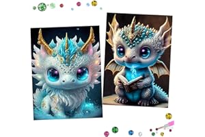 UIRHEURD Diamond Painting Dragon 5D Peinture Diamant Adulte, 2 Pièces Dragon Peinture Diamant Kit Complet, DIY Diamant Painting Enfant, Broderie Diamant Art Painting Kits Décoration Murale pour la Maison