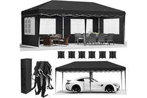 LIFERUN Carpa Plegable 3 x 6, Cenador para Jardin Resistente al Agua, con 6 PCS Sacos de Arena, con 4 Paneles Laterales, Protección UV50+, Exteriores para Fiesta Boda Picnic, Negro