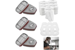 ZHEHNSA 6001 Filter för andningsskyddsmaskset, 80 filterbomull 6 filter, 6 täcklock, ekologiska vaporpatroner kemiska färgfilter mot damm, organisk ångor för 6100, 6200, 6800, 7502
