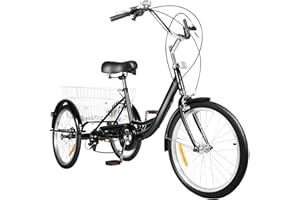 KumuJ Rower trójkołowy 20/24" dla dorosłych, 3-kołowy, 8-biegowy, dla seniorów, 3-kołowy rower z koszem na zakupy, dla dorosłych, seniorów i kobiet, regulacja wysokości