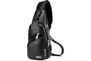 VARLIVOO Zaino Monospalla da Uomo Sling Bag con USB Port Borse a Spalla Borsa a Tracolla Viaggio Escursionismo Palestra Ciclismo Impermeabile PU Pelle Nero