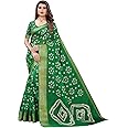 Satrani Women's Bandhani Printed Jari Patta Poly Cotton Saree With Blouse Piece