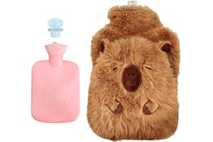 HUAHUANGHUI Wärmflasche mit Bezug,Wärmflasche Groß kinder Süß PlüSch Wärmflaschen tier, Hot Water Bottle zur Schmerzlinderung,Reinigung Abnehmbar,Capybara Geschenke für Familie und Freunde-1L