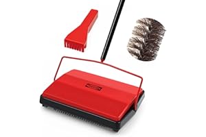 JEHONN Spazzola per Tappeti, Balai Meccanico Manuale con Crine di Cavallo, Senza Elettricità,Pulisci Tappeto e Moquette (Rosso)