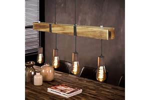 GBLY Lampada da tavolo da pranzo vintage in legno da 80cm, 4 x E27 max. 25watt Lampada a sospensione industriale regolabile in altezza per sala da pranzo cucina bar ristorante