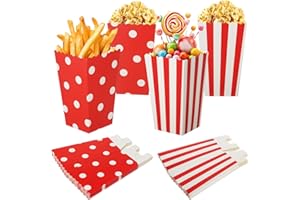 FINEASY 40 Pezzi Scatole Sacchetti Pop Corn, Mini contenitori per Popcorn, Sacchetti per Compleanno, Popcorn Caramello per Feste Matrimoni Carnevale Favore Partito (Righe Rosse & Pois)