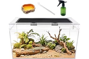 Reptile Growth Reptile Terrarium Kit, Reptile Tank 20" x 10"x 11", with Stainless Steel Tweezer, Spray Bottles,Water Food Bowl，Terrarium Reptile for Gecko Hermit Crab Bearded Dragon Lizard