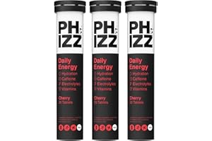 Phizz Daily Energy Electrolyte Hydration Tablets - 17 Vitamins and Minerals - Effervescent Energy - 75mg Caffeine (Daily (Cherry), 60)