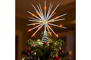 LETTERASHQP Estrella para árbol de Navidad con 20 luces LED, punta de árbol de Navidad, estrella decorativa para árbol de Navidad, decoración de árbol de Navidad, Christmas Tree Topper, punta de rayo de estrella
