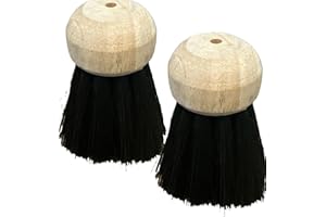 QUAILITAS Fireside Brush Head [Pack of 2] Hearth Fireplace Brush Replacement with Round Head, Wooden Stock, Traditional Fireside Cleaning Brush – Fireplace Tool Set