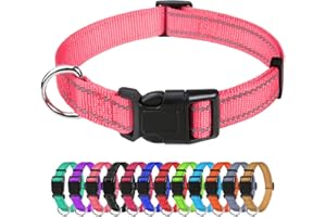 TagMe Reflective Nylon Dog Collars, Adjustable Classic Dog Collar with Quick Release Buckle for Small Dogs, Baby Pink, 2.0 cm Width