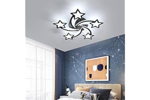 GOECO Oświetlenie sufitowe LED, 60 W 5000 lm Nowoczesna oprawa sufitowa z 5 jasnymi, chłodnymi białymi światłami 6500 K, żyrandole Lampa sufitowa LED do salonu, pokoju dziecięcego, czarny, śr. 65 cm