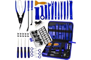 88Pcs Trim Removal Tool Set, Blue Car Pry Kit with Pick & Clip Removal Tool | Car trim removal kit for door panels, dash & interior molding. Comes with retainer clips, safely pry auto trim