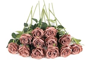 Laelfe 12 Pcs Rosas Artificiales, 21in Realista Largo Tallo Flores Rosas Artificiales para Bodas Hogar Jardín Fiestas Hoteles Decoración (Dusty)