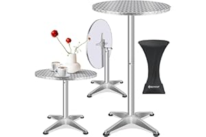 ‎KESSER KESSER® 2in1 Stehtisch klappbar Bistrotisch 1er Set | Aluminium Edelstahlplatte | höhenverstellbar 70cm / 115cm | Partytisch Tisch Ø 60cm | In- & Outdoor Empfangstisch | Klapptisch mit Husse Silber