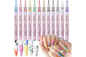 MKNZOME 12 Couleurs 0,7 mm Stylo Nail Art Graffiti Pen, 3D Stylo Vernis à Ongles DIY Manucure Décoration Dotting Pen pour la Maison le Salon Manucure, Halloween Noël