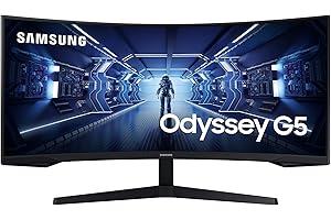Samsung Ecran PC Odyssey G55T 34'' 165Hz, 1ms, Dalle VA 1000R, UWQHD 3440x1440, 2500:, 250cd/m2, AMD FreeSync Premium, Pied Ajustable,HDMI, DisplayPort