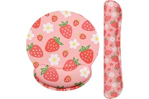 Ksriylm Tapis de Souris Support de Repose-Poignet,Repose Poignet Clavier Ergonomique,Kit de Repose Poignet Clavier,Tapis de Souris en Mousse à mémoire pour Bureau,Jeu,Ordinateur（Fraises Et Fleurs ）