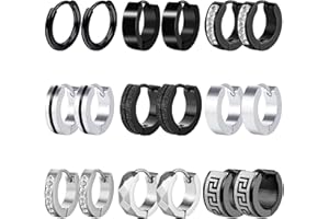 VELESAY 9 Paare Herren Ohrringe Schwarz Creolen Ohrringe Männer Frauen Edelstahl Ohrringe Silber Schwarz Creolen Hoops Earrings Set für Herren Damen