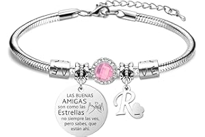 Bacaemo Regalos Para Amigas Pulsera Mujer Regalo Cumpleaños Mujer Amigas Hermanas Colegas Novias Navidad Regalos Creativos Pulsera de Amistad con la Letra A - Z, Regalo de Graduación Distancia Regalo