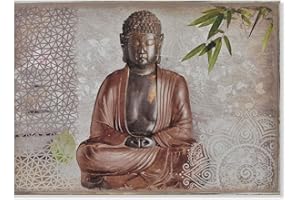 LEKE GO Tapa Contador Luz o Cuadro Eléctrico de Madera Buda de 46x6x32 cm, Cubre Contador Decorativo para Entrada Pasillo (Marron)