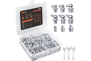 TRILINK Kit Assorti de Graisseurs à Visser – 160 pièces de Raccords de Graissage Métriques M6, M8, M10 avec Angles Droit, 45 et 90 Degrés, Comprend une Clé – Idéal pour les Véhicules, l'Agriculture