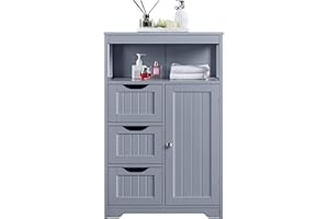 Yaheetech Bathroom Storage Units with Open Storage Shelf Free-standing Floor Cabinets Sideboard with 3 Drawers and 1 Door, Adjustable Shelf for Living Room Kitchen Entryway Gray