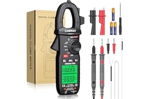CAMWAY Clamp Meter, Digital Clamp Multimeter,TRMS 6000counts 600A AC/DC Current, AC/DC Voltage NCV Continuity Capacitance Resistance Frequency Diode LOZ Test, Large Backlit LCD Portable Clamp Tester