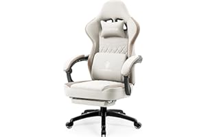 Dowinx Gaming Chair Fabric with Pocket Spring Cushion, Massage Gaming Chair with Footrest, Ergonomic PC Chair, Gamer Chair, Office Chair, 150 kg Load Capacity, Khaki