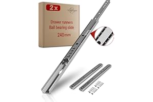 LouMaxx Drawer Runners 17mm Groove [2 Pack] - 246mm Cabinet Drawer Slides - Ball Bearing Drawer Runners - Suitable Replacement IKEA, MFI - Screws Included