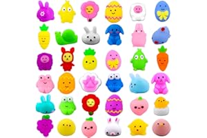 DIYDEC 36pcs Easter Squishy Toys, Mini Easter Mochi Squishy Toys Kawaii Easter Rabbit Egg Carrot Flower Soft Squeeze Fidget Toys Party Bags Fillers for Easter Party Favors Egg Hunt for Kids