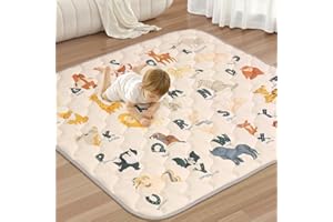 COMOMY Składana wyściełana mata dla dzieci 127 x 127 x 2,5 cm, mata dla niemowląt nadająca się do prania podłoga do placu zabaw, antypoślizgowa mata do raczkowania i zabaw dla dzieci, dzieci - beżowy