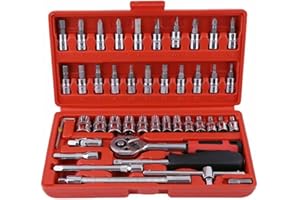 propulsion Life Set di chiavi a bussola, 46 chiavi a cricchetto 1/4, con valigetta degli attrezzi, chiavi a bussola Cr-V, punte per cacciaviti, barre di prolunga per casa, auto, riparazione biciclette